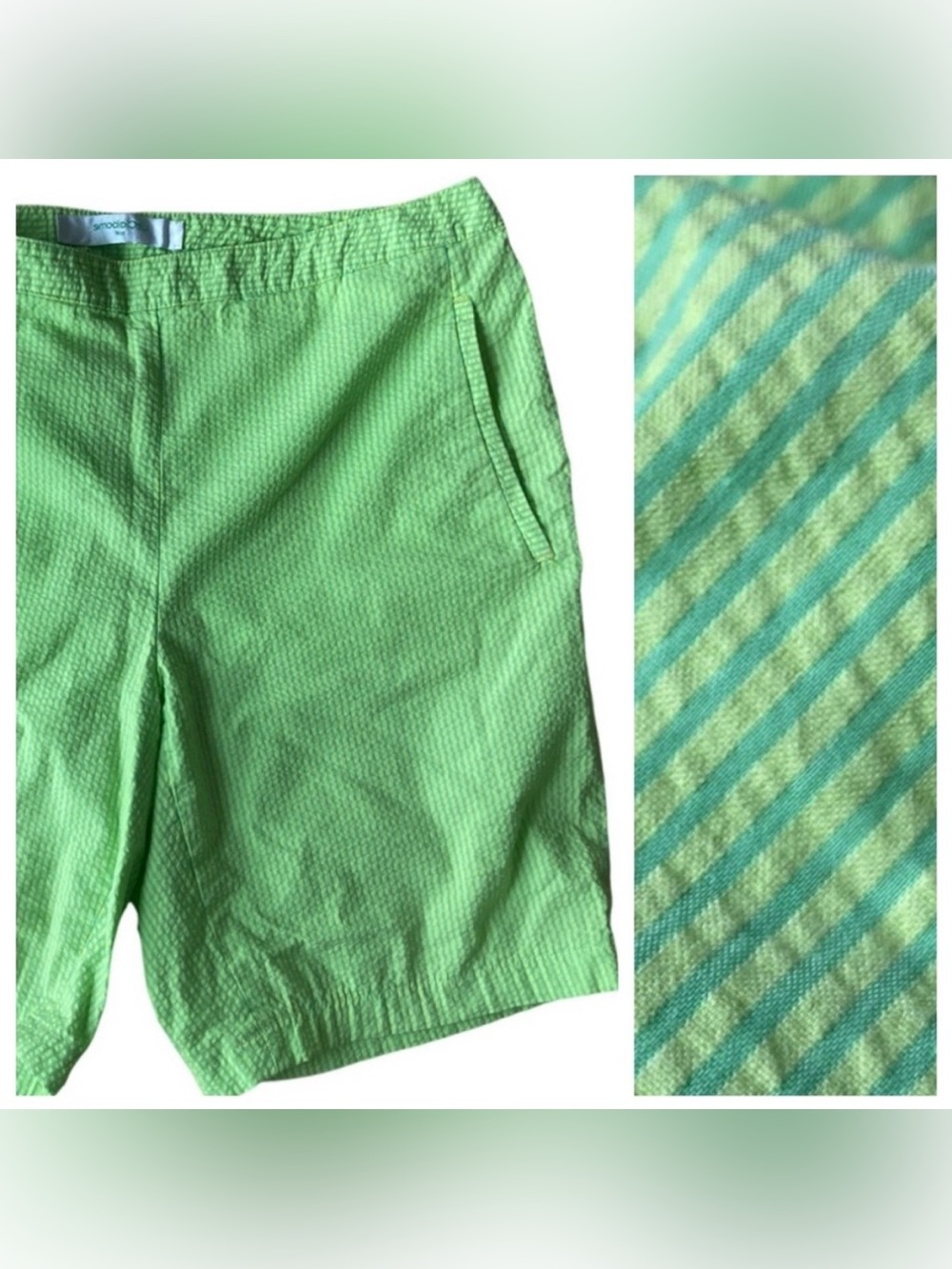 2/$30 Liz Claiborne Golf Klute Seersucker Shorts 6  7.5” Inseam Green Yellow